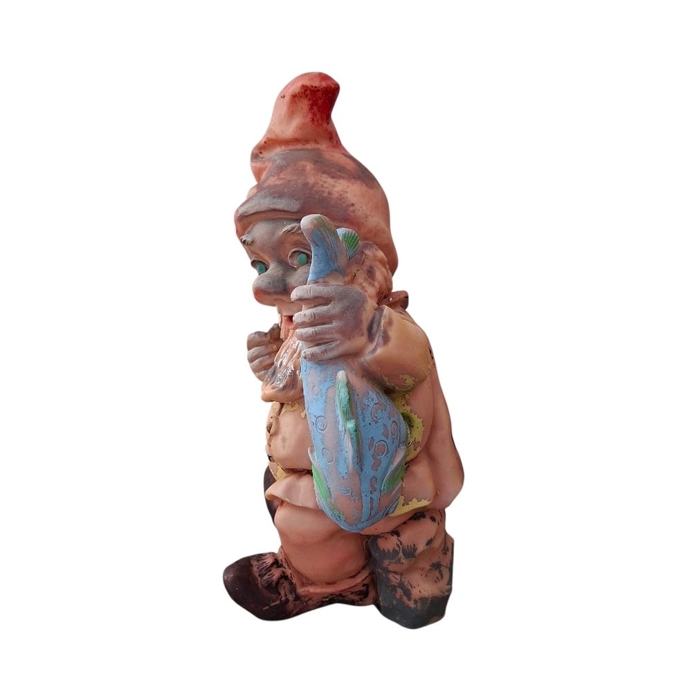 Vintage Resin Garden Gnome Statues Set of 2 Painted Weathered Look Heissner - Picture 6 of 15
